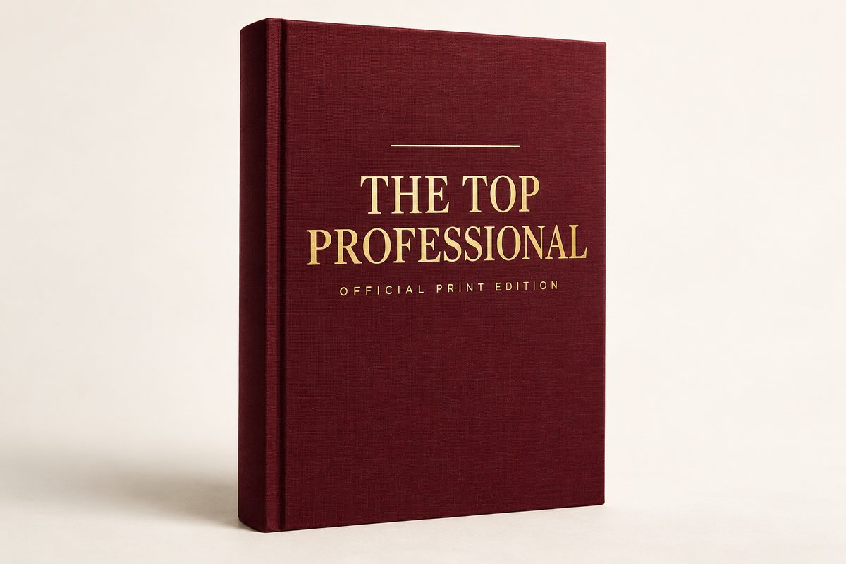 A hardcover book in deep burgundy cloth, the title The Top Professional stamped on the cover above the words Official Print Edition.